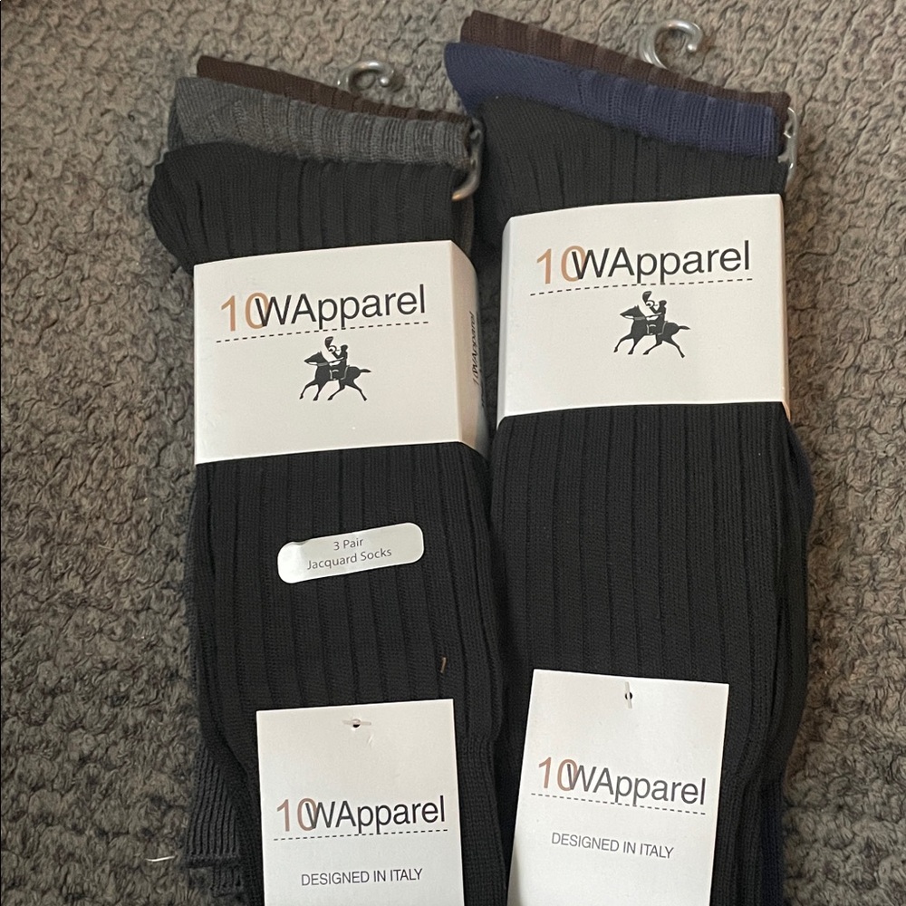 New 10 W Apparel Designed In Italy Jacquard Socks 6 Pair Fits Shoe Sz 6/12
